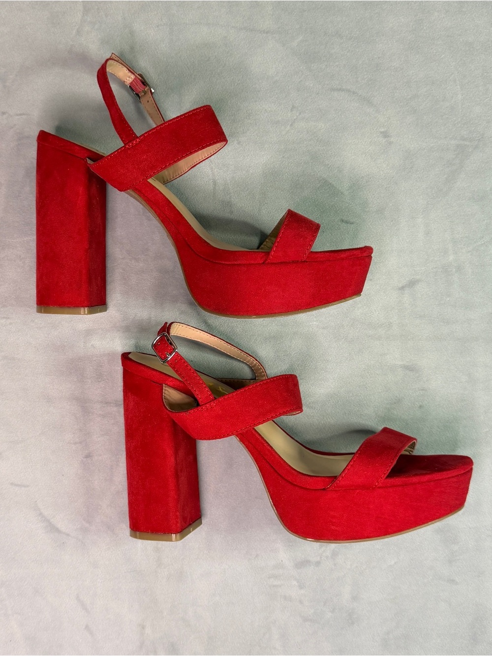 Lulus Red Vegan Suede Platform Block Heel Sandals Size 8